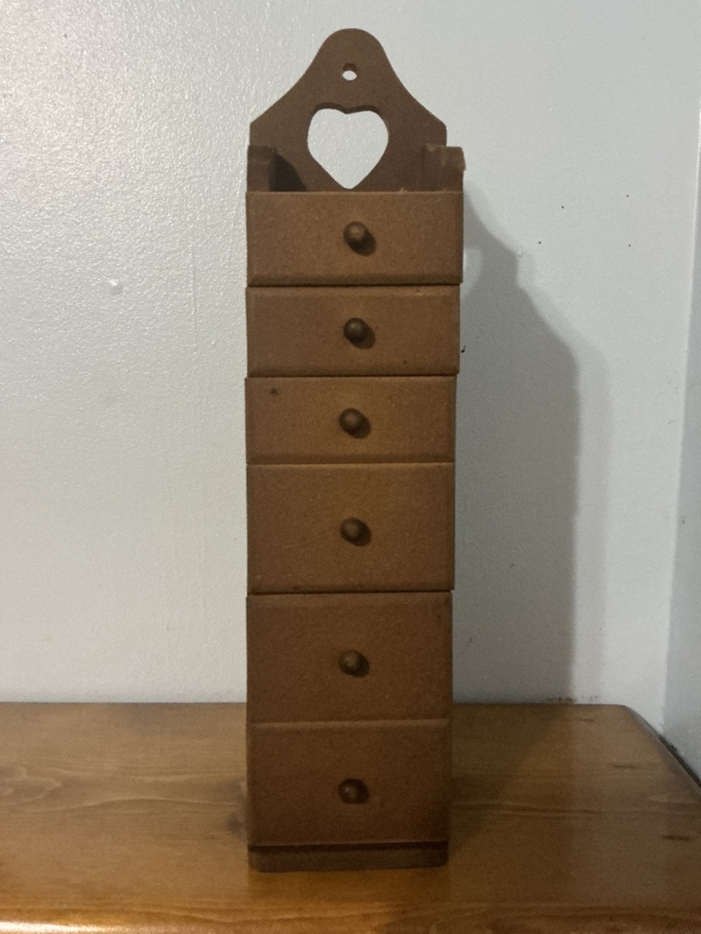 Vintage Wooden Heart Apothecary Organizer 6 Drawer Jewelry Box Cottage Decor